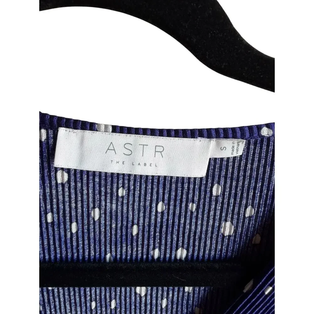 ASTR Women's Polka Dot Wrap Crop Blouse Flutter Sleeve V-Neck Dark Blue Small